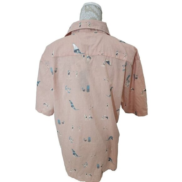 Ocean Current Shirt Short Sleeve Pink Beach Scene Button Down NWT Men's Large - Picture 3 of 6